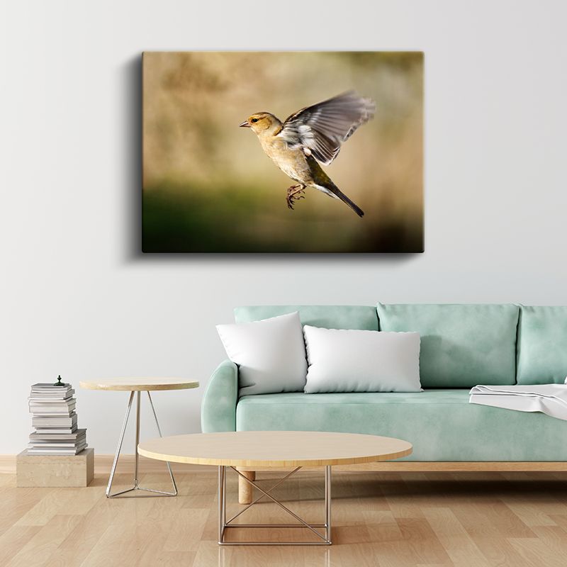 Kanat Çırpan Serçe - Uçuş Anında Yakalanan Kuş Kanvas Tablo