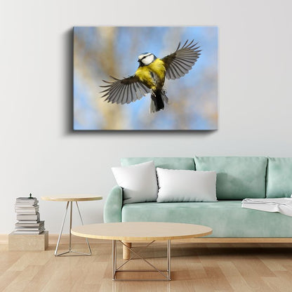 Mavi Baştankara - Gökyüzünde Kanat Çırpan Kuş Kanvas Tablo
