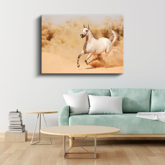 Koşan Arap Atı - Kumda Özgürlük Dansı Kanvas Tablo