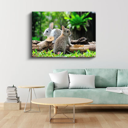 Sevimli Tavşan İkilisi - Doğal Yaşam Alanında Kanvas Tablo