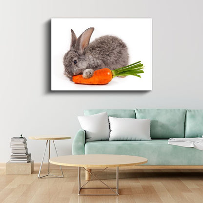 Havuçlu Tavşan - Sevimli Kemirgen Portresi Kanvas Tablo