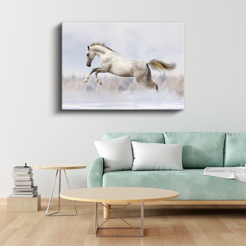 Sıçrayan Beyaz At - Zarif Hareket Kanvas Tablo