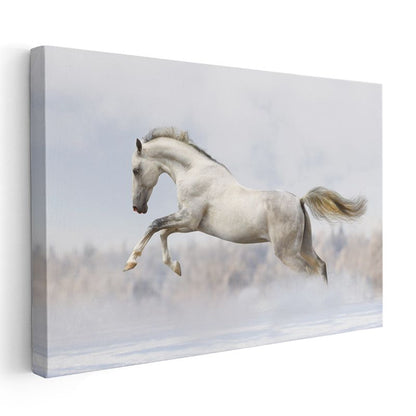 Sıçrayan Beyaz At - Zarif Hareket Kanvas Tablo