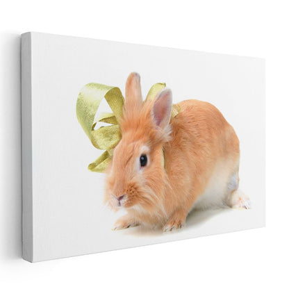 Turuncu Tavşan - Altın Kurdeleli Sevimli Dost Kanvas Tablo