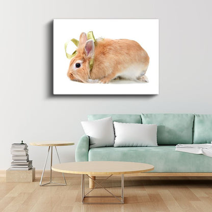 Turuncu Tavşan - Altın Kurdeleli Profil Portresi Kanvas Tablo