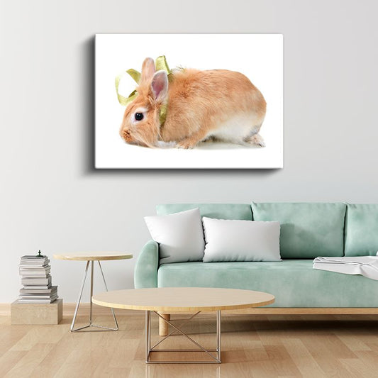 Turuncu Tavşan - Altın Kurdeleli Profil Portresi Kanvas Tablo