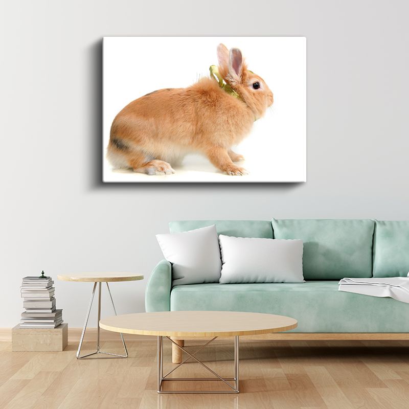 Turuncu Tavşan - Altın Kurdeleli Yan Bakış Kanvas Tablo