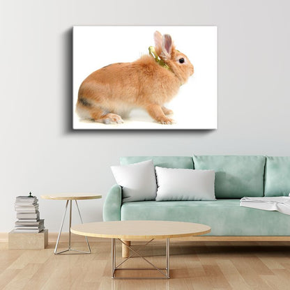 Turuncu Tavşan - Altın Kurdeleli Yan Bakış Kanvas Tablo