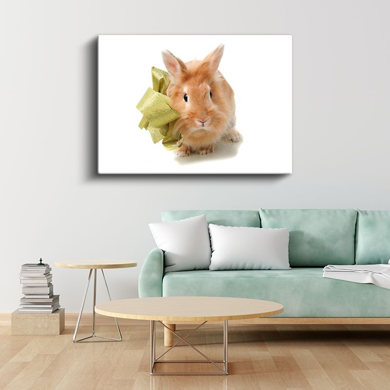 Turuncu Tavşan - Altın Kurdeleli Ön Portre Kanvas Tablo