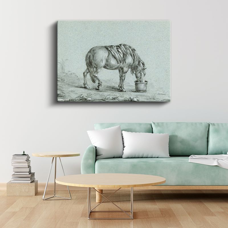 Su İçen At - Kovada Serinleyen Çiftlik Hayvanı Kanvas Tablo