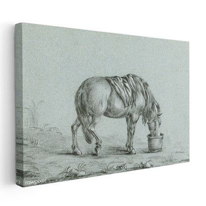 Su İçen At - Kovada Serinleyen Çiftlik Hayvanı Kanvas Tablo