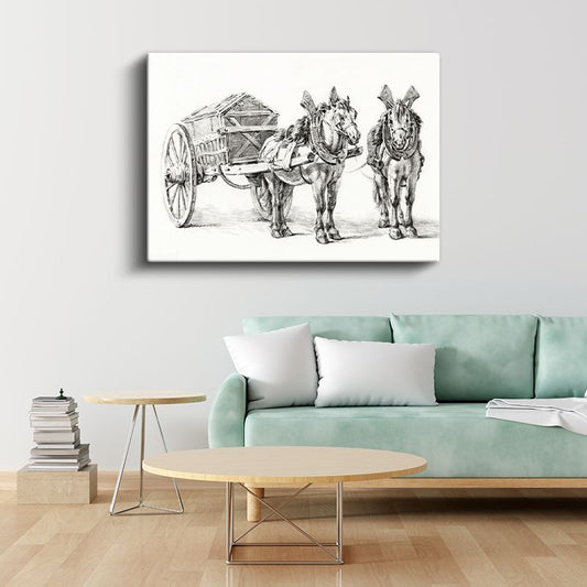 Çift Atlı Araba - Nostaljik Taşıma Aracı Kanvas Tablo