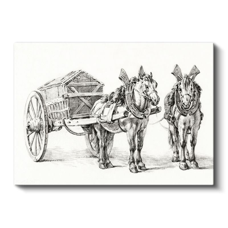 Çift Atlı Araba - Nostaljik Taşıma Aracı Kanvas Tablo