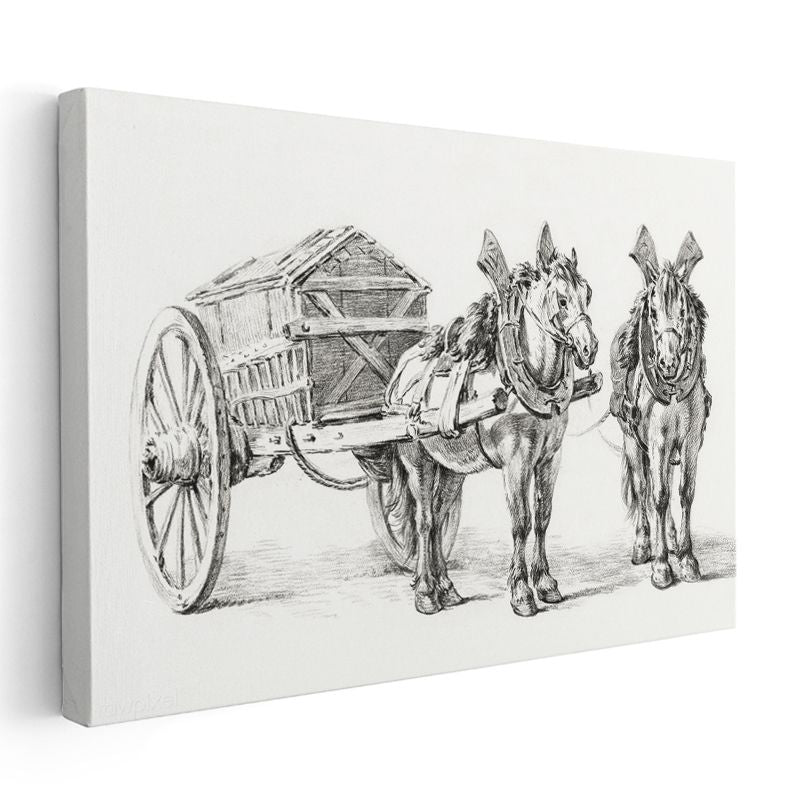 Çift Atlı Araba - Nostaljik Taşıma Aracı Kanvas Tablo