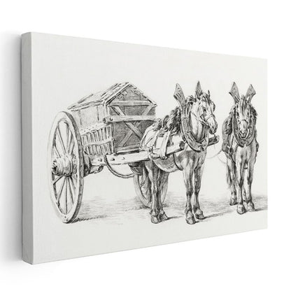 Çift Atlı Araba - Nostaljik Taşıma Aracı Kanvas Tablo