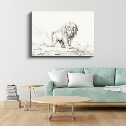Yürüyen Aslan - Vahşi Doğanın Kralı Kanvas Tablo