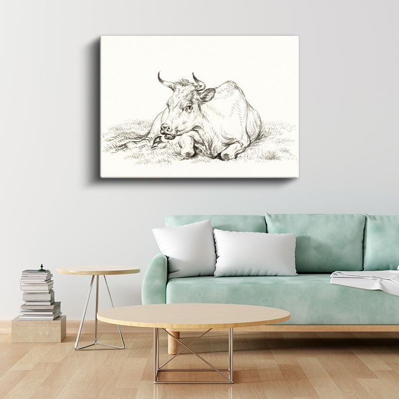 Otlakta İnek - Huzurlu Çiftlik Hayvanı Kanvas Tablo