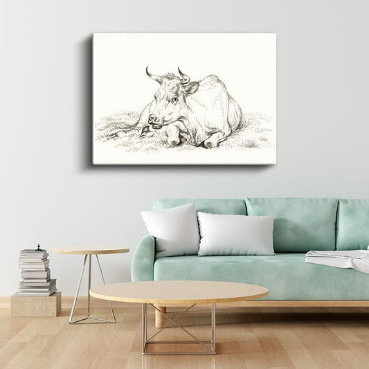 Otlakta İnek - Huzurlu Çiftlik Hayvanı Kanvas Tablo