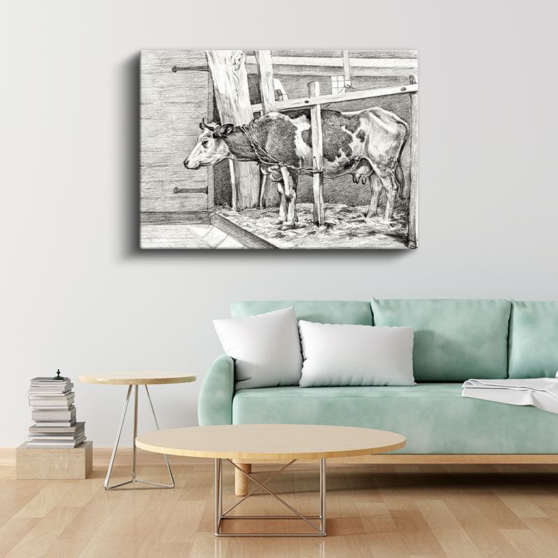 Ahırdaki İnek - Çiftlik Yaşamından Kesit Kanvas Tablo