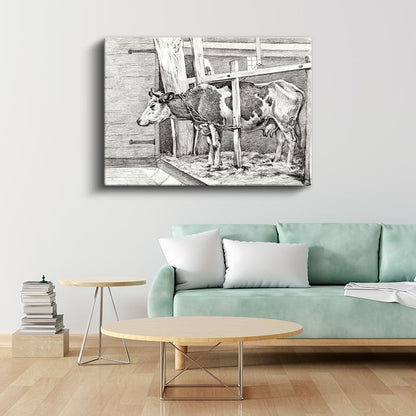 Ahırdaki İnek - Çiftlik Yaşamından Kesit Kanvas Tablo