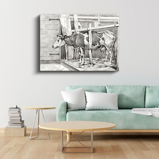 Ahırdaki İnek - Çiftlik Yaşamından Kesit Kanvas Tablo