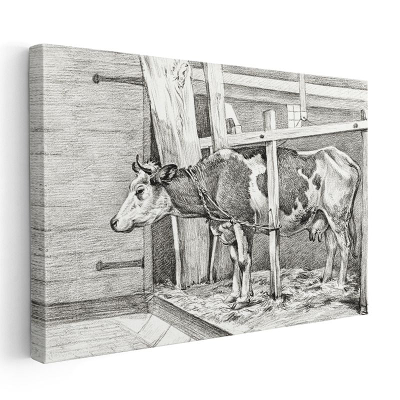 Ahırdaki İnek - Çiftlik Yaşamından Kesit Kanvas Tablo