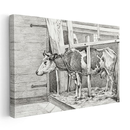Ahırdaki İnek - Çiftlik Yaşamından Kesit Kanvas Tablo