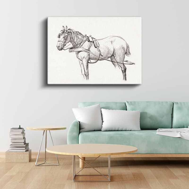 Koşum Takımlı At - Çalışmaya Hazır Çiftlik Hayvanı Kanvas Tablo
