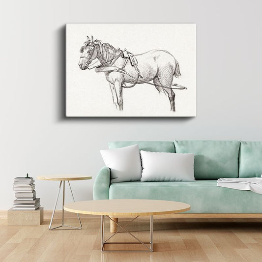 Koşum Takımlı At - Çalışmaya Hazır Çiftlik Hayvanı Kanvas Tablo