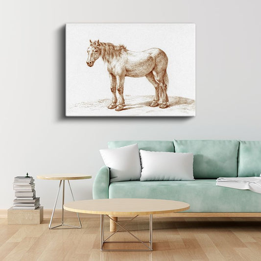 Çiftlik Midillisi - Klasik Karakalem Portre Kanvas Tablo