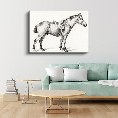 Eyerli At - Binicilik Ekipmanıyla Hazır Duruş Kanvas Tablo