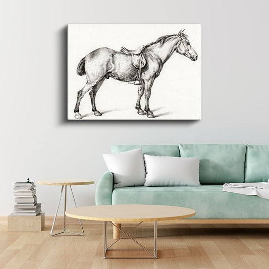 Eyerli At - Binicilik Ekipmanıyla Hazır Duruş Kanvas Tablo