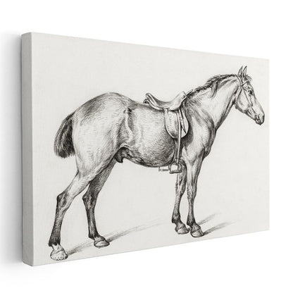 Eyerli At - Binicilik Ekipmanıyla Hazır Duruş Kanvas Tablo