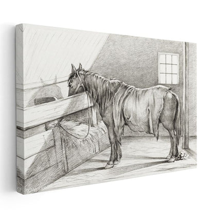 Ahır Atı - Yemlik Başında Dinlenme Anı Kanvas Tablo
