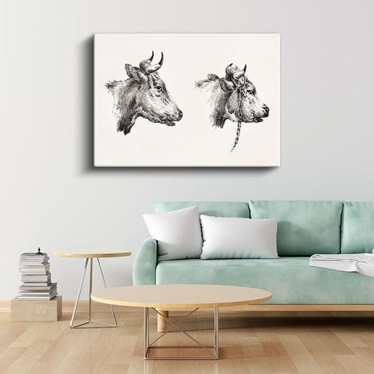 İnek Portreleri - Çift Başlı Çiftlik Hayvanı Kanvas Tablo