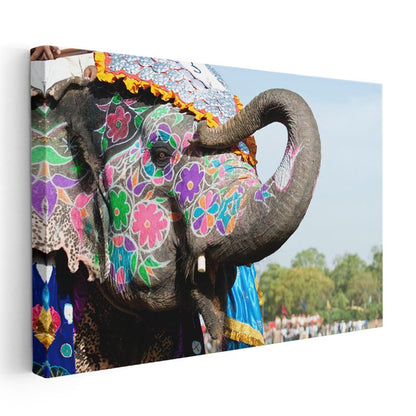 Festival Fili - Renkli Desenli Hint Geleneği Kanvas Tablo