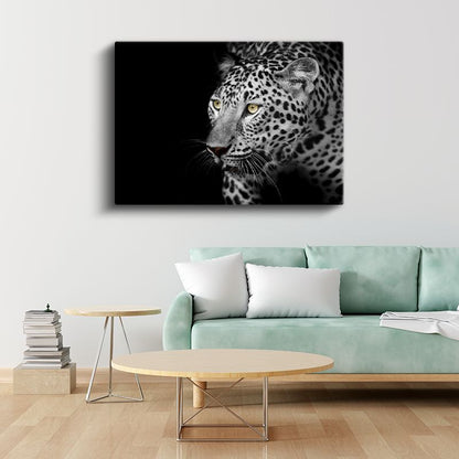 Leopar Portresi - Sarı Gözlü Siyah Beyaz Kanvas Tablo