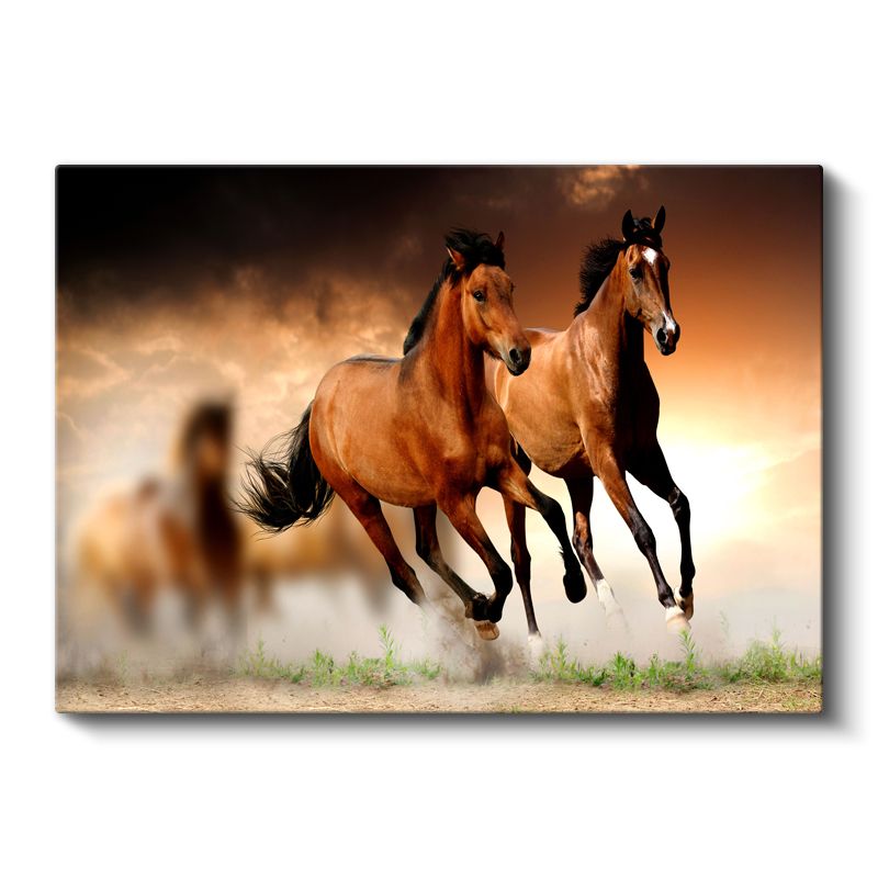 Koşan Atlar - Gün Batımında İkili Özgürlük Kanvas Tablo