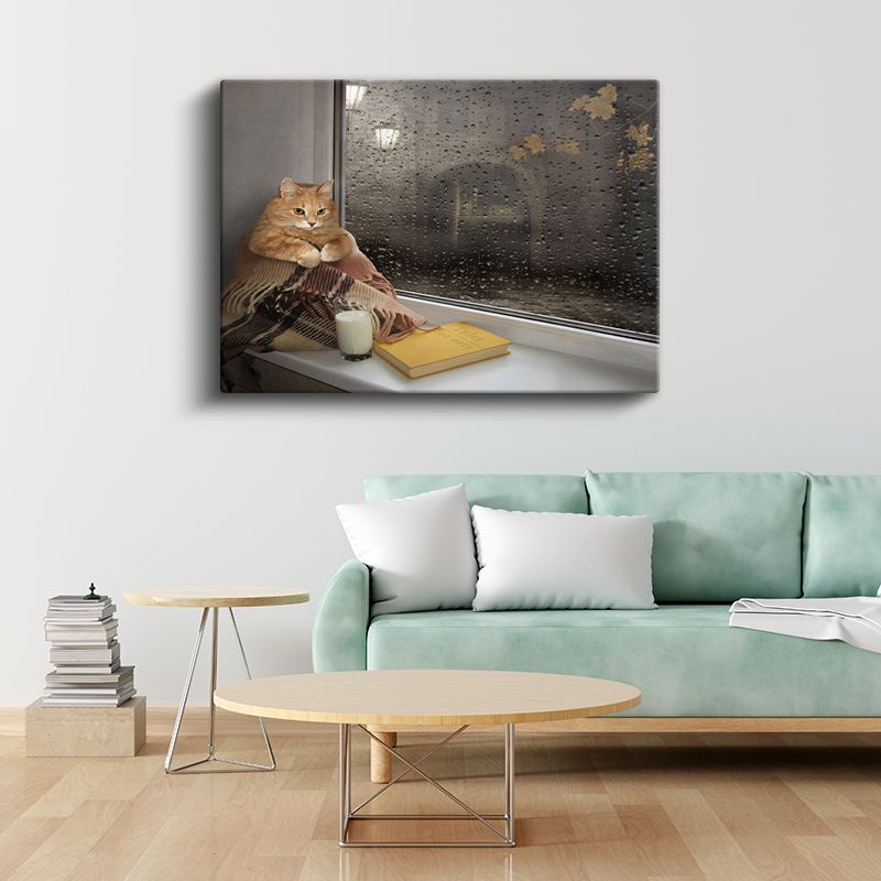 Yağmurlu Gün Kedisi - Pencere Kenarında Huzurlu Anlar Kanvas Tablo