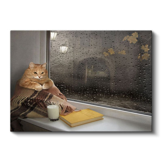 Yağmurlu Gün Kedisi - Pencere Kenarında Huzurlu Anlar Kanvas Tablo