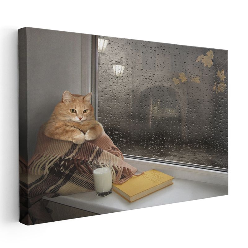 Yağmurlu Gün Kedisi - Pencere Kenarında Huzurlu Anlar Kanvas Tablo