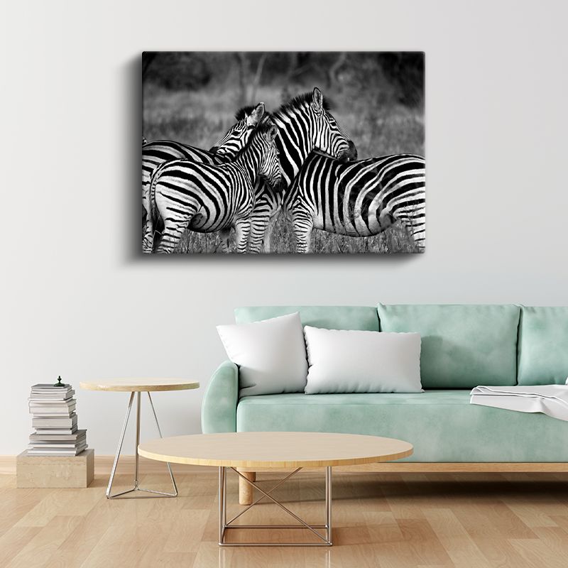 Zebra Sürüsü - Savanada Siyah Beyaz Uyum Kanvas Tablo