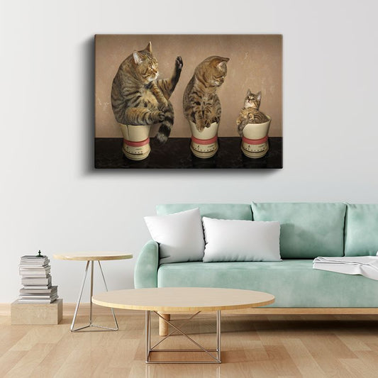 Kedi Ailesi - Ölçü Kaplarında Sevimli Dostlarımız Kanvas Tablo