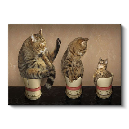 Kedi Ailesi - Ölçü Kaplarında Sevimli Dostlarımız Kanvas Tablo