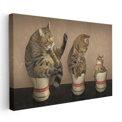 Kedi Ailesi - Ölçü Kaplarında Sevimli Dostlarımız Kanvas Tablo
