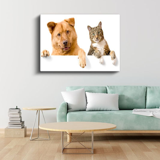 Dostluk Köprüsü - Kedi ve Köpek İkilisi Kanvas Tablo