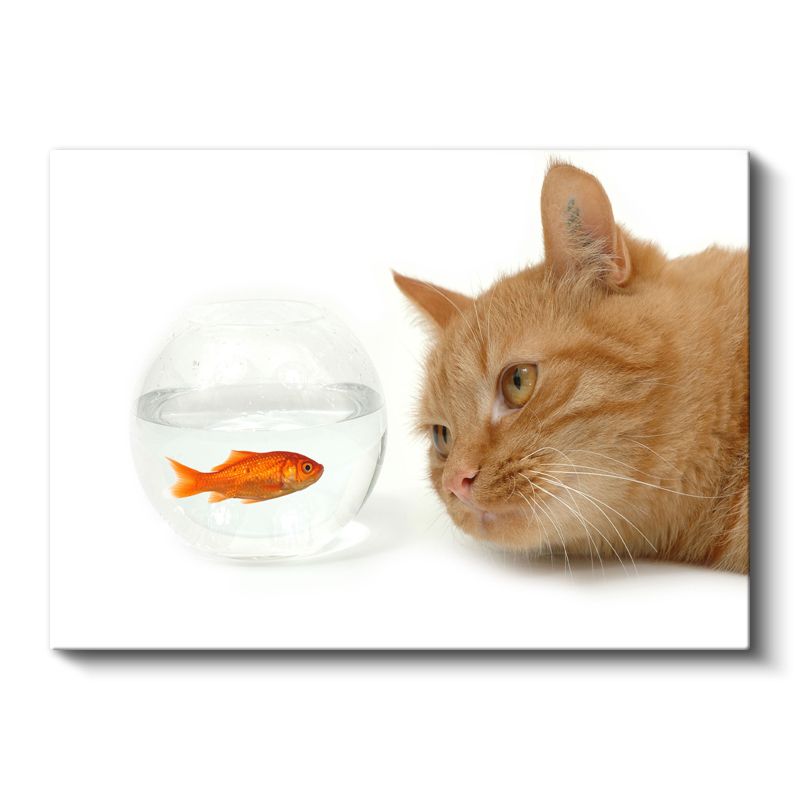 Meraklı Kedi - Akvaryum Balığını İzleyen Turuncu Dost Kanvas Tablo