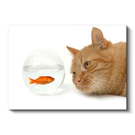 Meraklı Kedi - Akvaryum Balığını İzleyen Turuncu Dost Kanvas Tablo