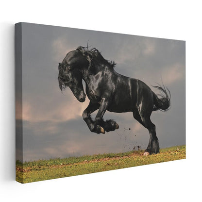 Şaha Kalkan At - Güçlü ve Heybetli Siyah Yele Kanvas Tablo