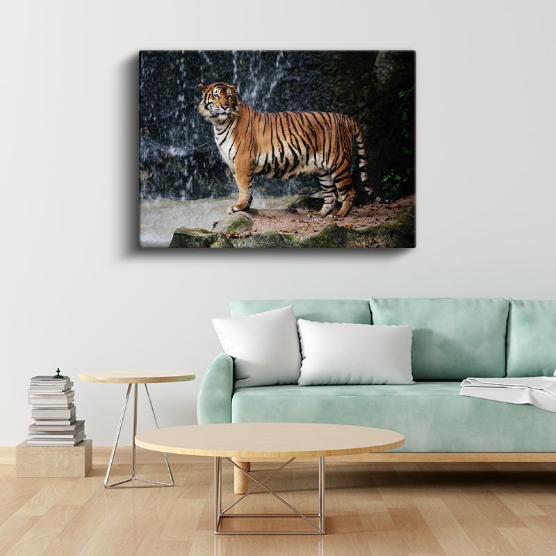 Bengal Kaplanı - Şelale Önünde Heybetli Duruş Kanvas Tablo